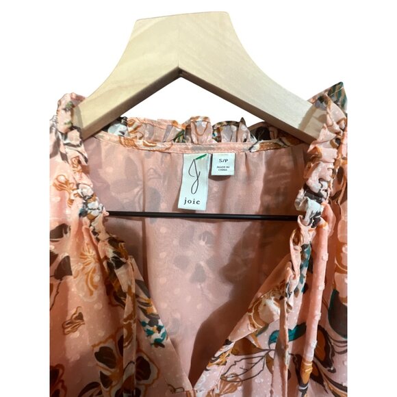 Joie Womens Floral Blouse Size S/P V-Neck Ruffle Collar Long Sleeve Pink Multi c - Picture 3 of 5